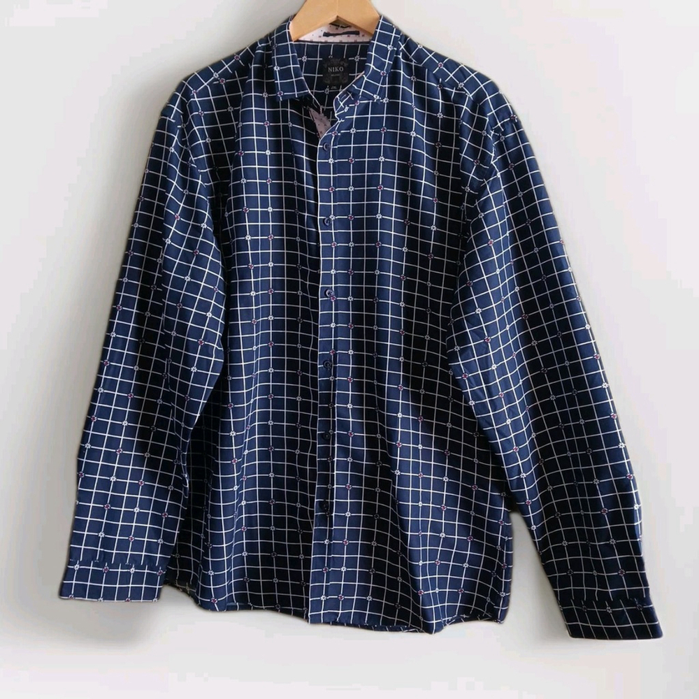 De Niko Milano Mens Check Button Down Shirt 2XL